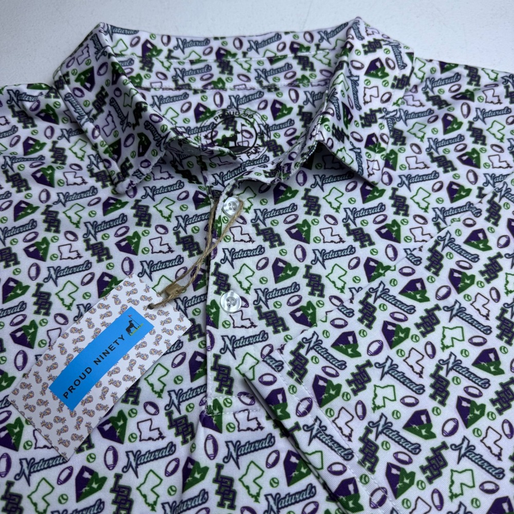 Proud Ninety Louisiana Naturals Golf Polo Shirt Mens 2X New Green Purple Print